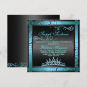 Sweet sixteen Blue Tiara Invitation d'anniversaire (Devant / Derrière)