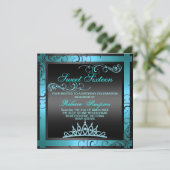 Sweet sixteen Blue Tiara Invitation d'anniversaire (Debout devant)