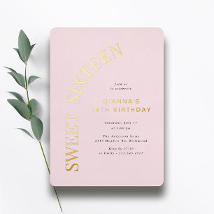 Sweet Sixteen   Blush roze en goud 16e verjaardag Folie Uitnodiging