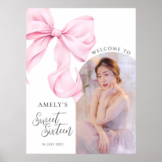 Sweet Sixteen Bow Photo Welcome Sign Poster (Voorkant)