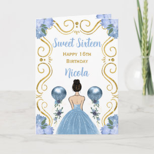 Sweet Sixteen Brown Hair Princess Blue Verjaardag Kaart