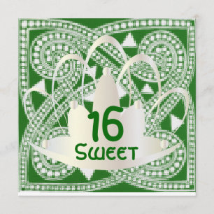 Sweet Sixteen Celtic Green White Uitnodigingskaart Kaart