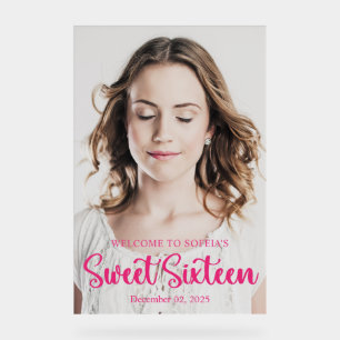 Sweet sixteen Chic Elegant Hot Pink Script Photo
