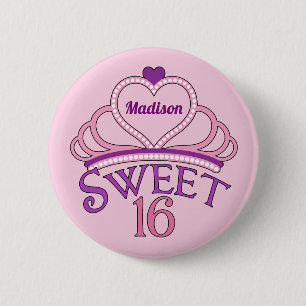 Sweet Sixteen Cute Tiara Birthday Girl Ronde Button 5,7 Cm