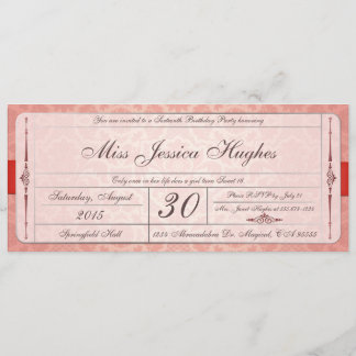 Sweet sixteen Damask Invitation de billets
