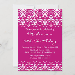 Sweet sixteen Damask tendance Invitation Anniversa