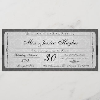 Sweet Sixteen Damask Ticket Invitation Kaart