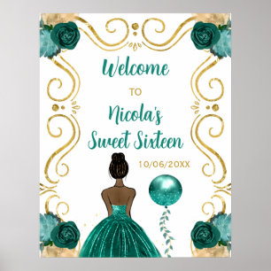 Sweet Sixteen Dark Skin Princess Blauwgroen welkom Poster