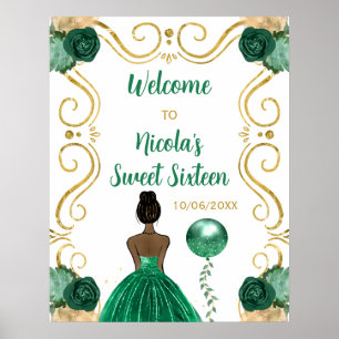 Sweet Sixteen Dark Skin Princess Green Welkom Poster