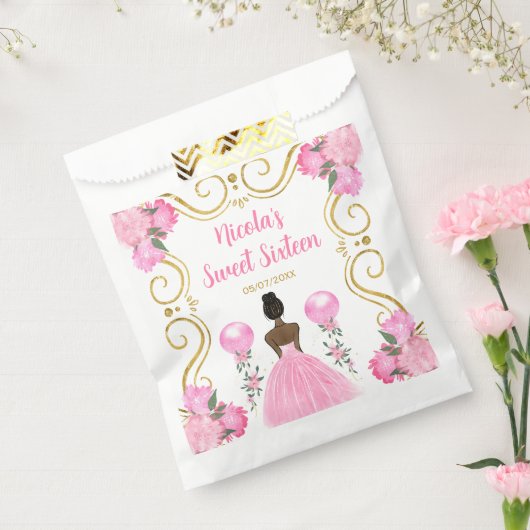 Sweet Sixteen Dark Skin Princess in Pink Bedankzakje (Gezegeld)