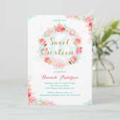 Sweet sixteen de Invitation de  rose or floral (Debout devant)