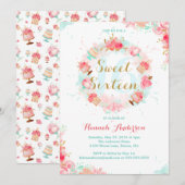 Sweet sixteen de Invitation de  rose or floral (Devant / Derrière)