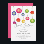 Sweet sixteen de lanterne papier Invitation d'anni<br><div class="desc">Invitation de fête d'anniversaire sweet sixteen amusante avec des lanternes en papier coloré sur un arrière - plan blanc. Retournez notre invitation pour voir un retour de coordination pour une touche spéciale supplémentaire.</div>