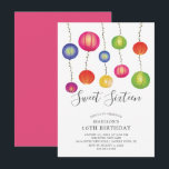 Sweet sixteen de lanterne papier Invitation d'anni<br><div class="desc">Invitation de fête d'anniversaire sweet sixteen amusante avec des lanternes en papier coloré sur un arrière - plan blanc. Retournez notre invitation pour voir un retour de coordination pour une touche spéciale supplémentaire.</div>