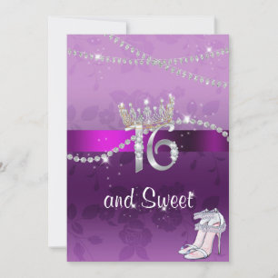 Sweet Sixteen Diamonds Crown High Heels Paars Kaart