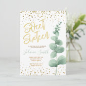 Sweet sixteen d'or Eucalyptus Invitation d'anniver (Debout devant)