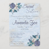 Sweet sixteen Dusty Blue Floral invitation (Devant)