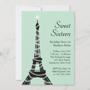 Sweet Sixteen Eiffeltoren Uitnodiging in Mint