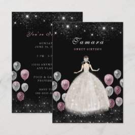 Sweet Sixteen Elegant Birthday Invitation Kaart