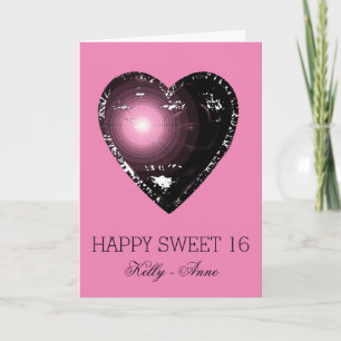 Sweet Sixteen Elegant Gothic Pink Heart Kaart