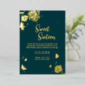 Sweet Sixteen Emerald Green Folie İnvitation Folie Uitnodiging (Staand Voorkant)