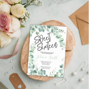Sweet Sixteen Eucalyptus 16e verjaardag Uitnodigin Kaart