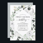 Sweet sixteen Eucalyptus Invitation de fête d'anni<br><div class="desc">Roses floraux blancs et Eucalyptus Botanical Greenery Aquarelle Printemps ou Sweet sixteen d'été Invitations fête d'anniversaire - comprend belle et élégante typographie script avec des fleurs botaniques modernes et la verdure pour la fête spéciale sucrée 16.</div>