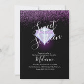 Sweet Sixteen Faux Diamond Gem Paarse Uitnodiging (Voorkant)
