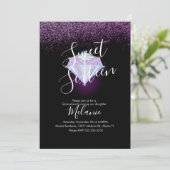 Sweet Sixteen Faux Diamond Gem Paarse Uitnodiging (Staand voorkant)