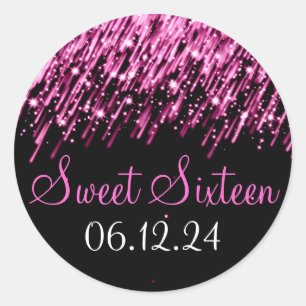 Sweet Sixteen Favor Vallende Sterren Roze Ronde Sticker
