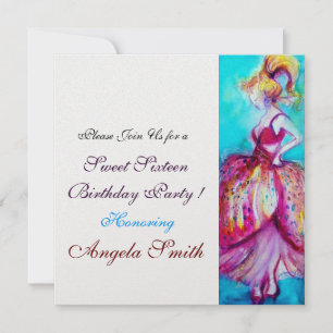 SWEET SIXTEEN FEEST roze rood blauw turquoise ijs Kaart