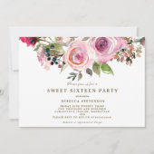sweet sixteen fleuri violet invitation (Devant)