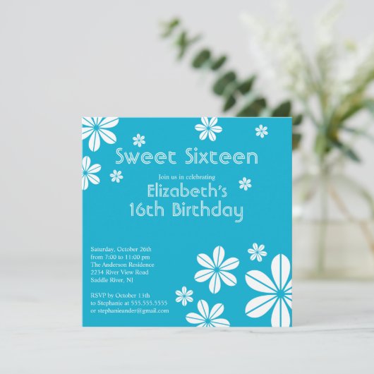 Sweet sixteen Fleurs Modes Invitation Anniversaire (Debout devant)