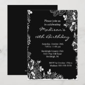 Sweet sixteen floral tendance Invitation d'anniver (Devant / Derrière)