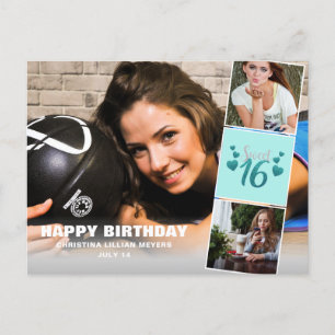 Sweet Sixteen foto Collage Turquoise Glitter Briefkaart