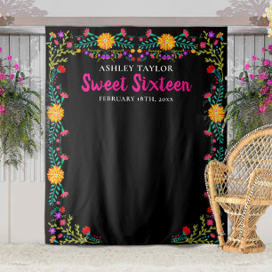Sweet Sixteen fotohokje achtergrond Mexicaanse blo Wandkleed