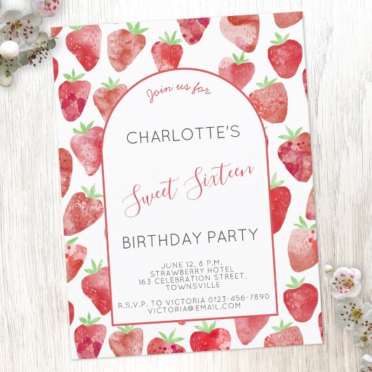 Sweet sixteen fraise Invitation de fête d'annivers