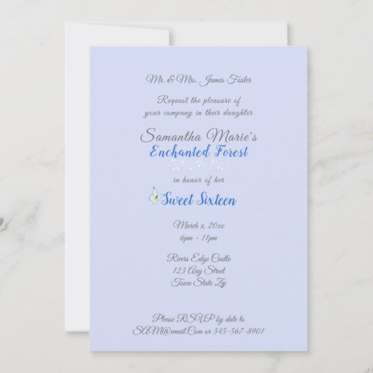 Sweet Sixteen, gekanteld bos, vlinder, aangepast Kaart (Achterkant)