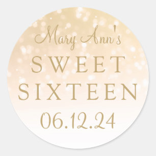 Sweet Sixteen Gold Bokeh Sparkle Lights Ronde Sticker