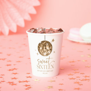 Sweet Sixteen Gold Disco Ball 16e verjaardagsfeest Papieren Bekers