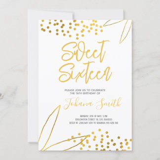 Sweet Sixteen Gold White, 16e verjaardag Uitnodigi Kaart