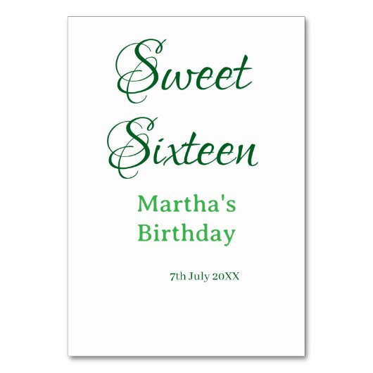 Sweet Sixteen green name date calligraphy boho ret Kaart (Voorkant)