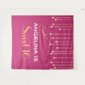 Sweet Sixteen Hot Pink Gold Photo Booth Backdrop Wandkleed (Voorkant (horizontaal))