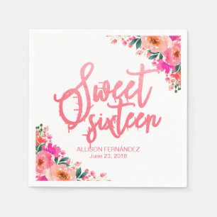 Sweet Sixteen Hot Pink Waterverf Floral Servet
