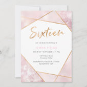 Sweet sixteen Invitation Anniversaire rose et or (Devant)