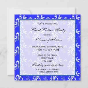 Sweet sixteen invitation d'anniversaire, damas ble