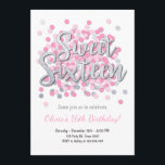 Sweet sixteen invitation d'anniversaire Girl Pink<br><div class="desc">♥ Une façon parfaite d'invitation vos invités à votre anniversaire! Parfait pour une fête Sweet sixteen 16. Avec rose et argent.</div>