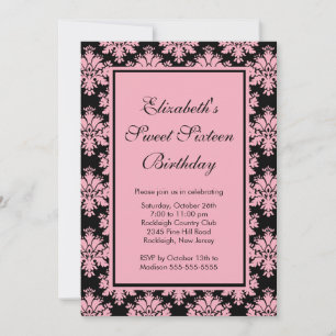sweet sixteen Invitation d'anniversaire Pink Damas