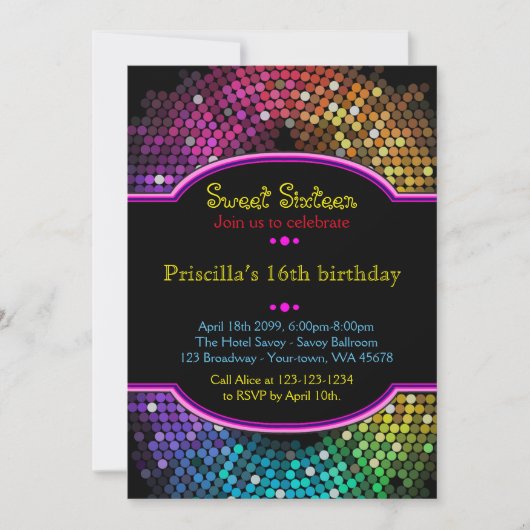 Sweet sixteen invitation d'anniversaire, Style dis (Devant)