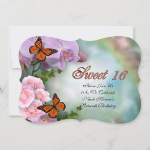 Sweet Sixteen Invitation Orchids and butterflies Kaart